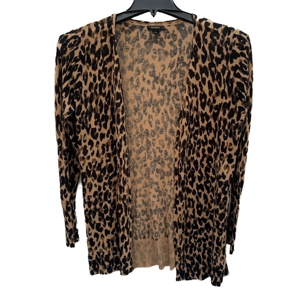 Halogen Linen Blend Leopard Print Cardigan Mobwife Animal Print Size Large
